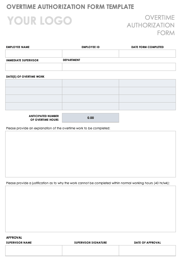 Overtime Authorization Form Template