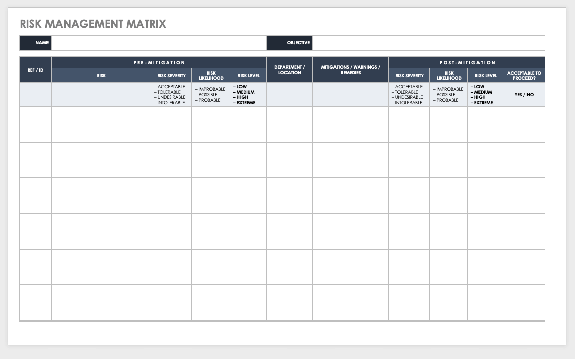 Risk Management Matrix Template