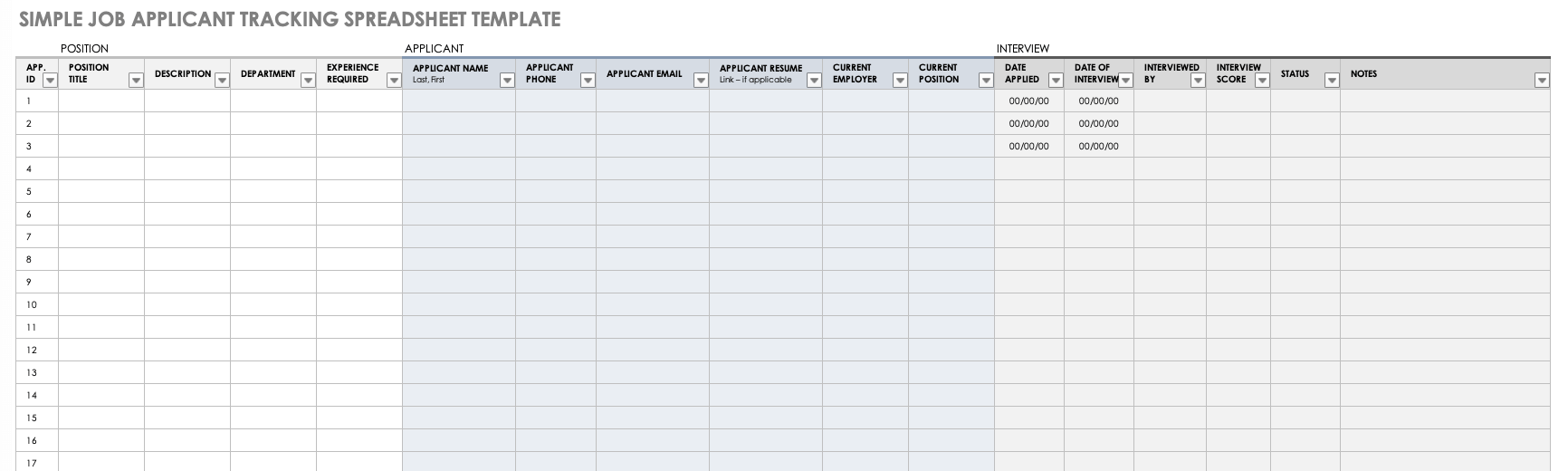 Simple Job Applicant Tracking Spreadsheet Template