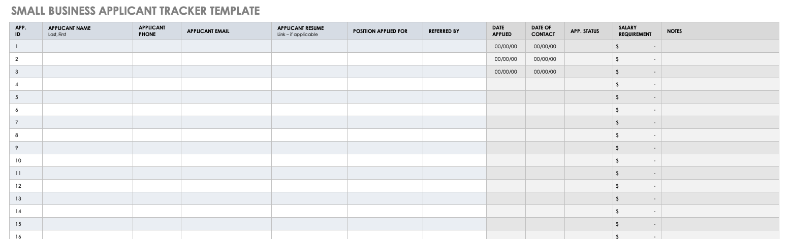 Smaal Business Applicant Tracker Template