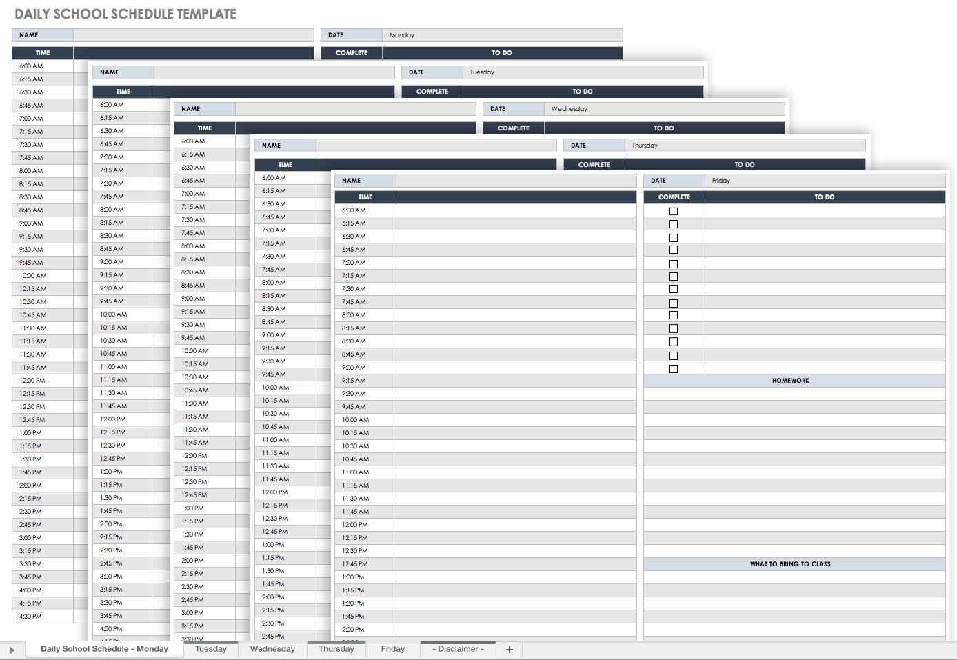 Daily School Schedule Template