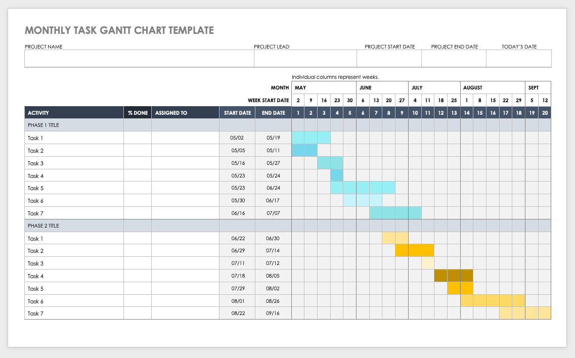 Monthly Task Gantt Chart Template