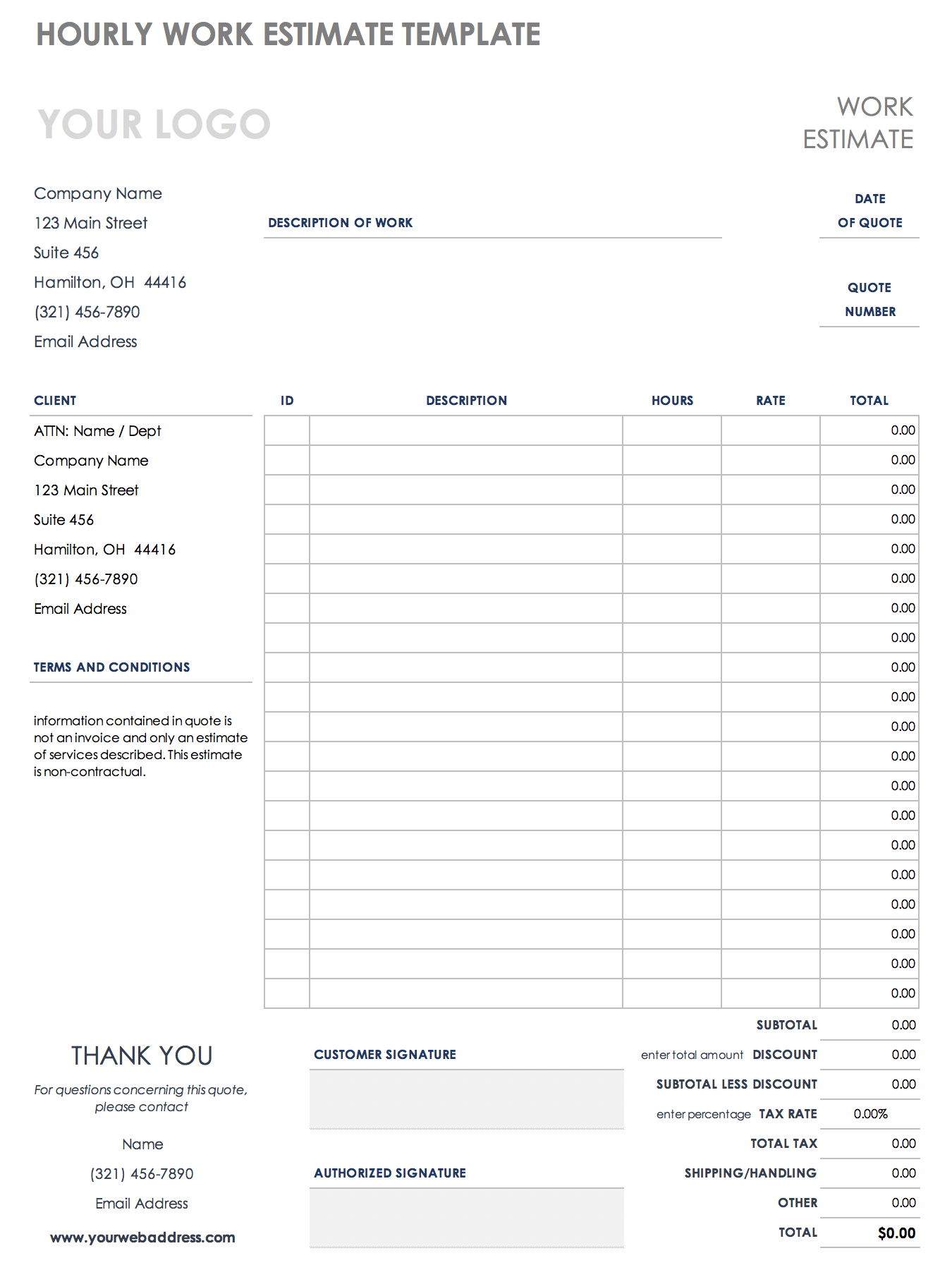 Hourly Work Estimate Template