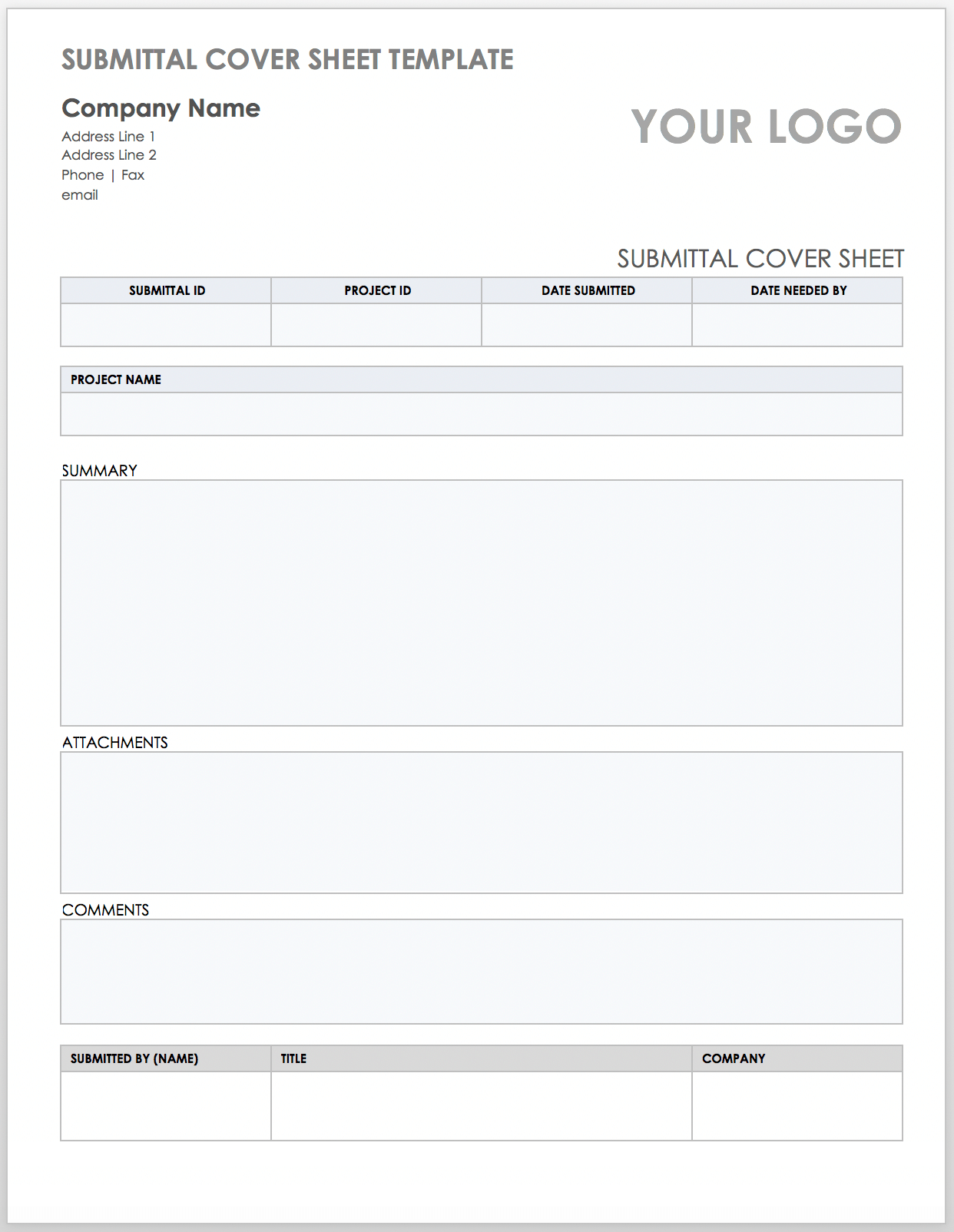 Submittal Cover Sheet Template 