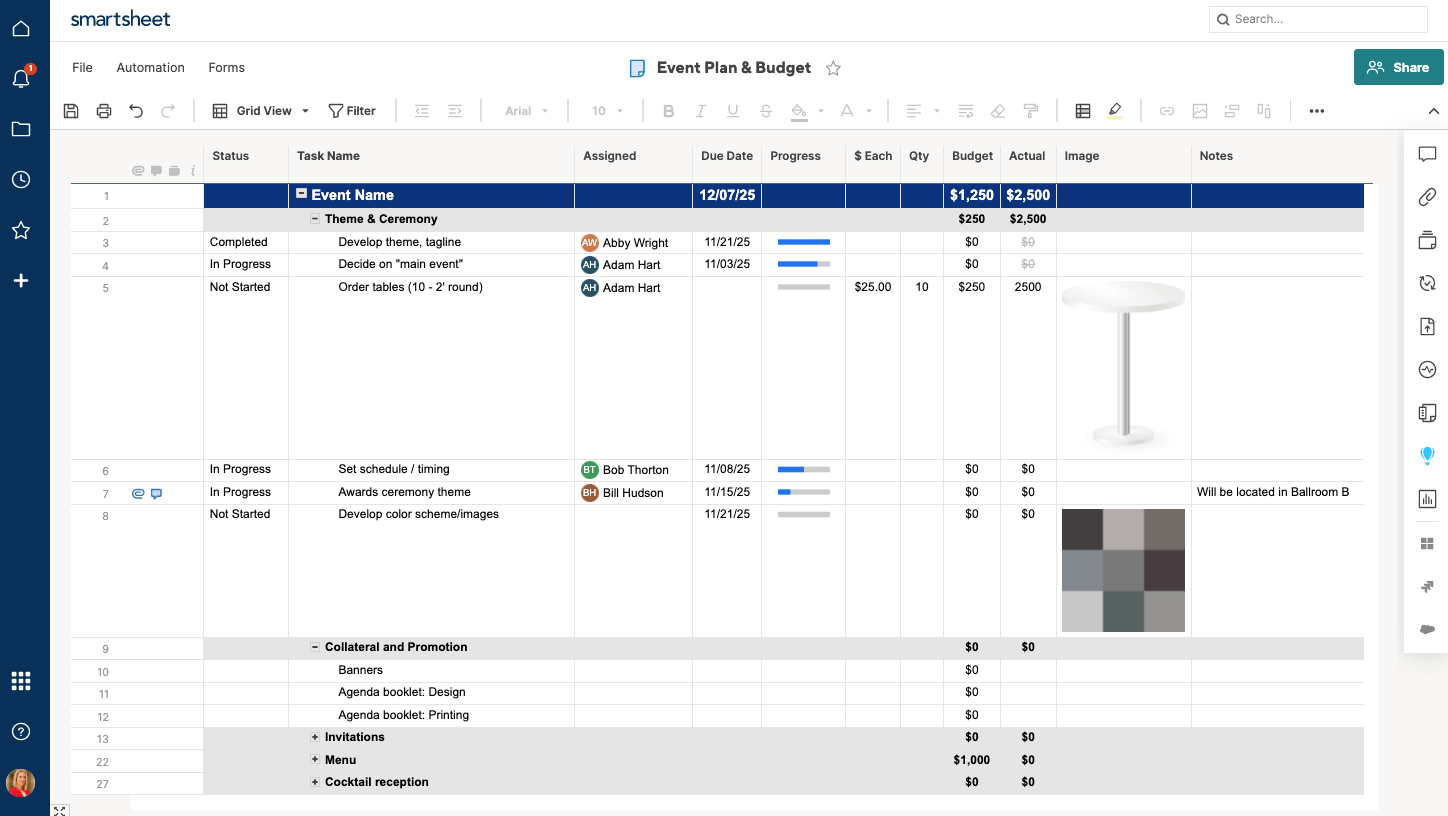 Event planning and budget template Smartsheet