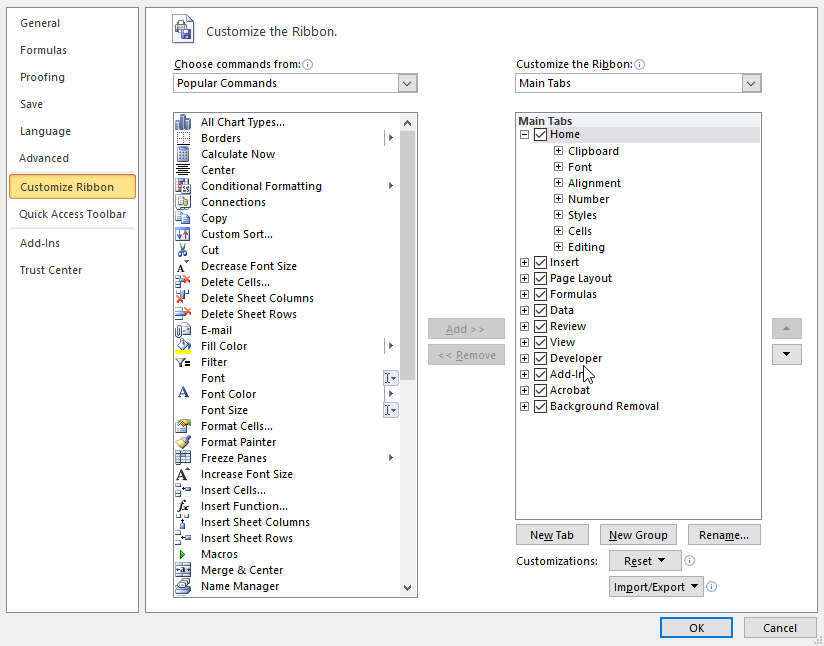 Customize Ribbon Excel