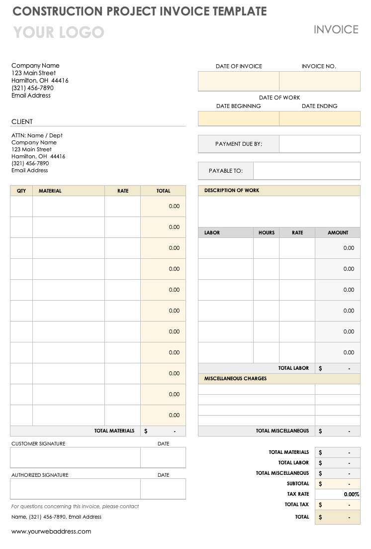 Construction Project Invoice Template