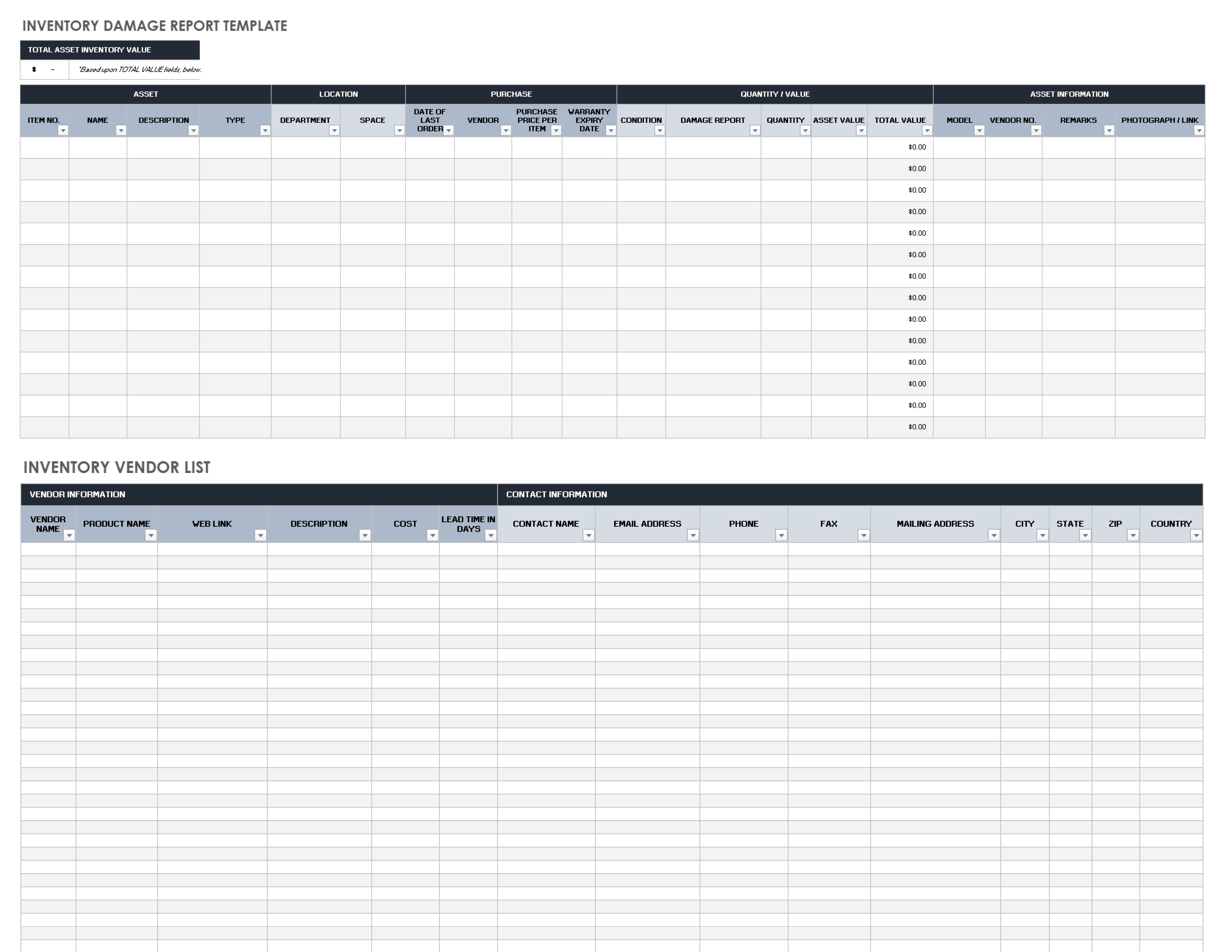 Inventory Damage Report Template