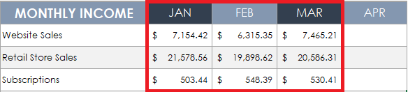 Input income by month