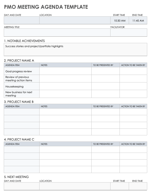 PMO Meeting Agenda Template