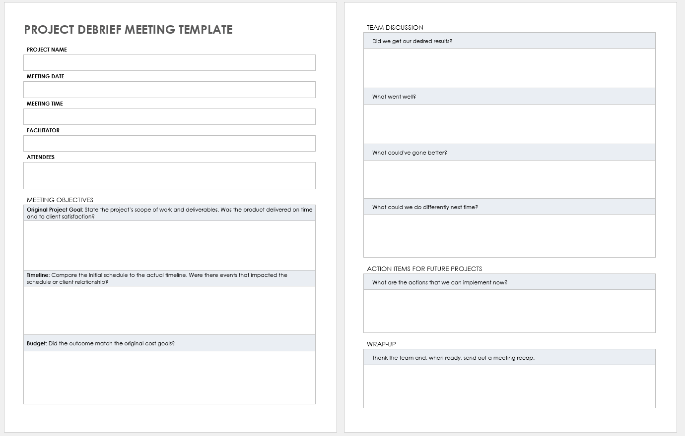 Project Debrief Meeting Template