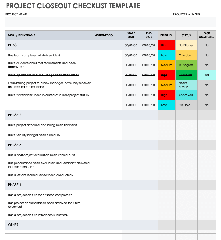 Project Closeout Checklist Template