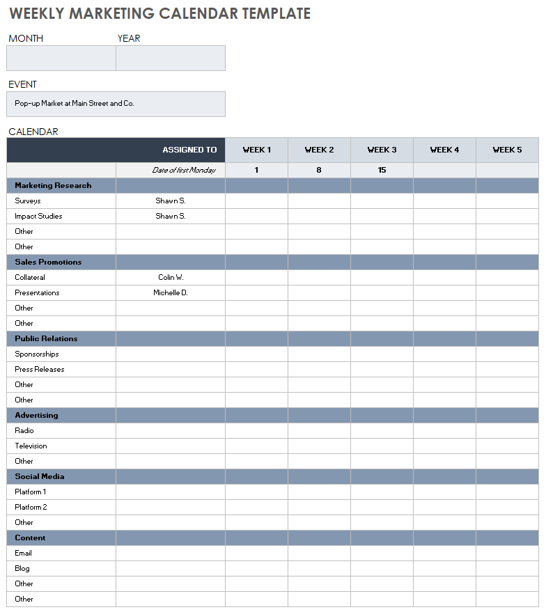 Weekly Marketing Calendar Template