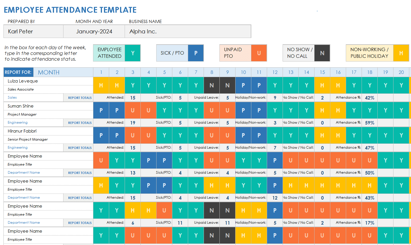 Employee Attendance Template