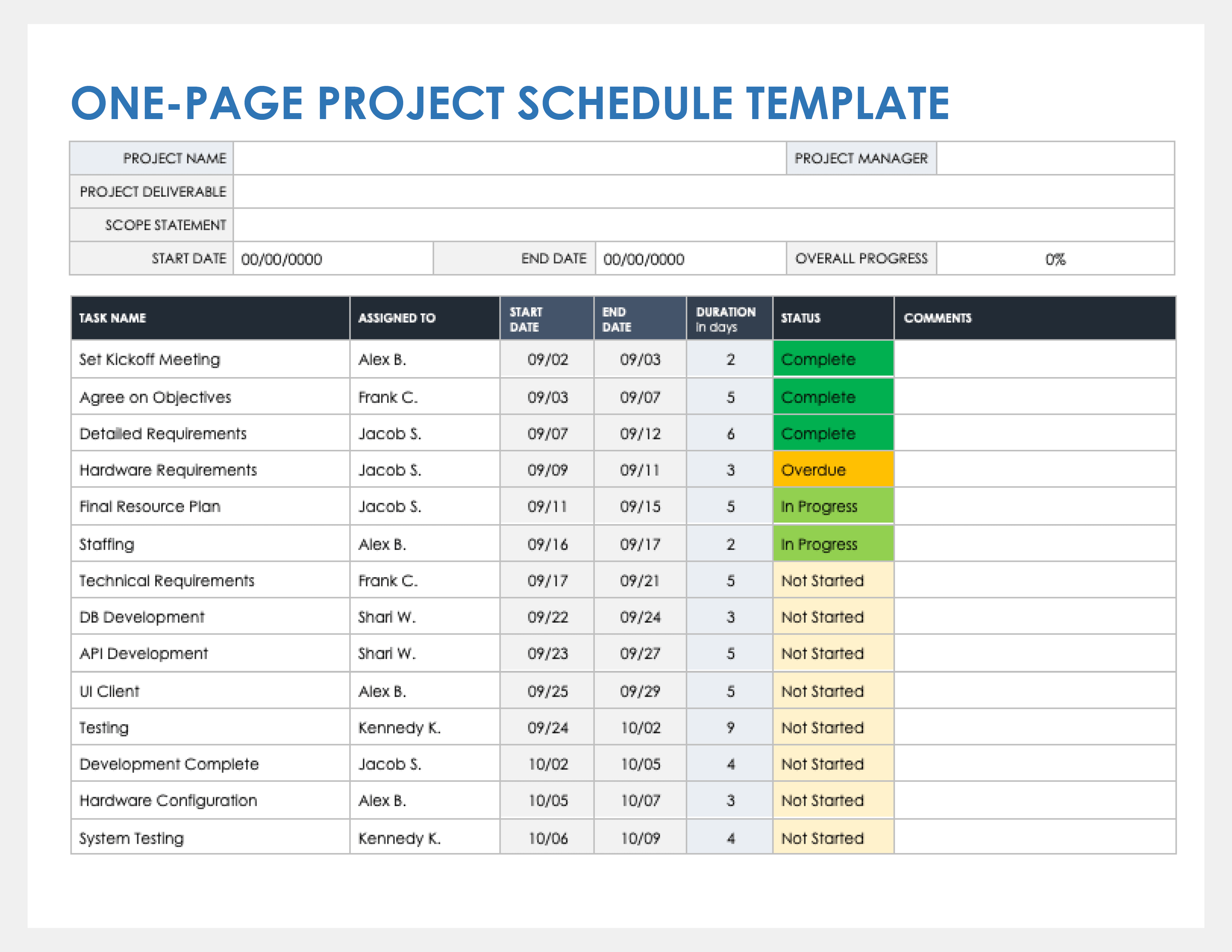 Project Schedule Template