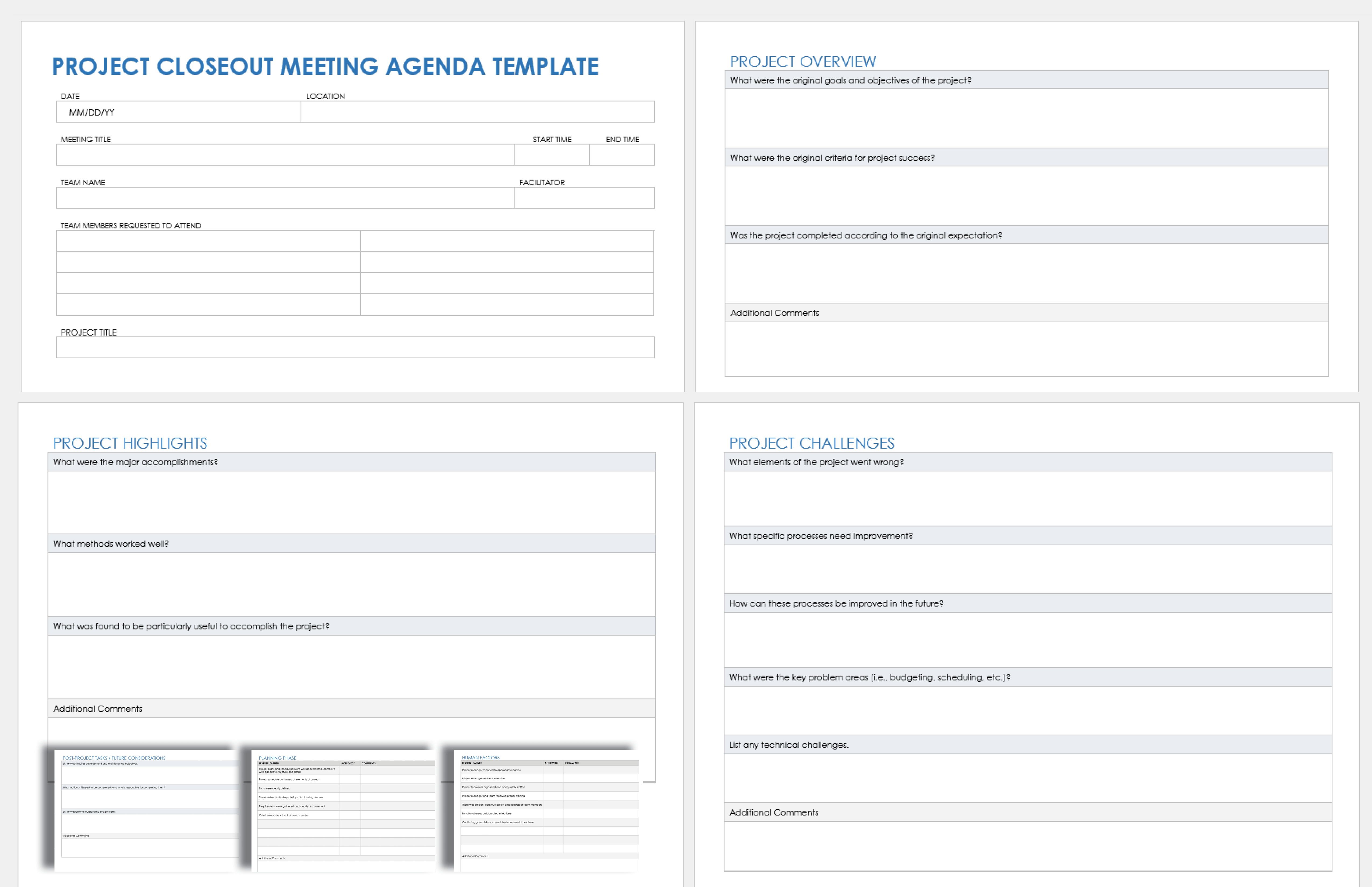 Project Closeout Meeting Agenda Template