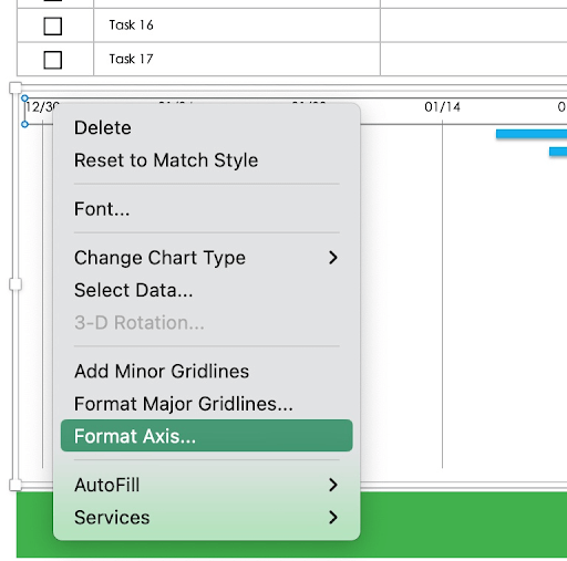 Project timeline excel template format axis