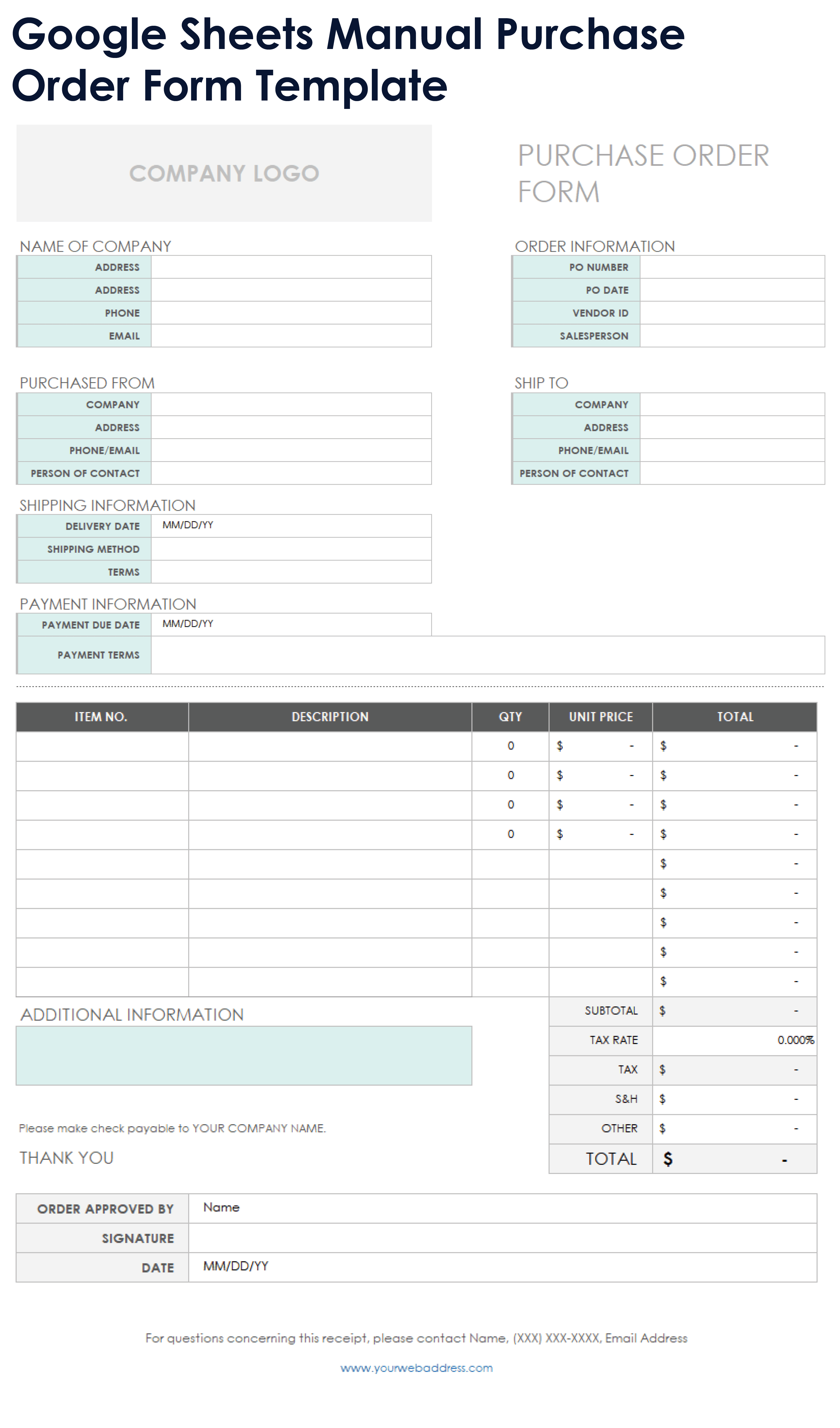 Google Sheets Manual Purchase Order Form Template