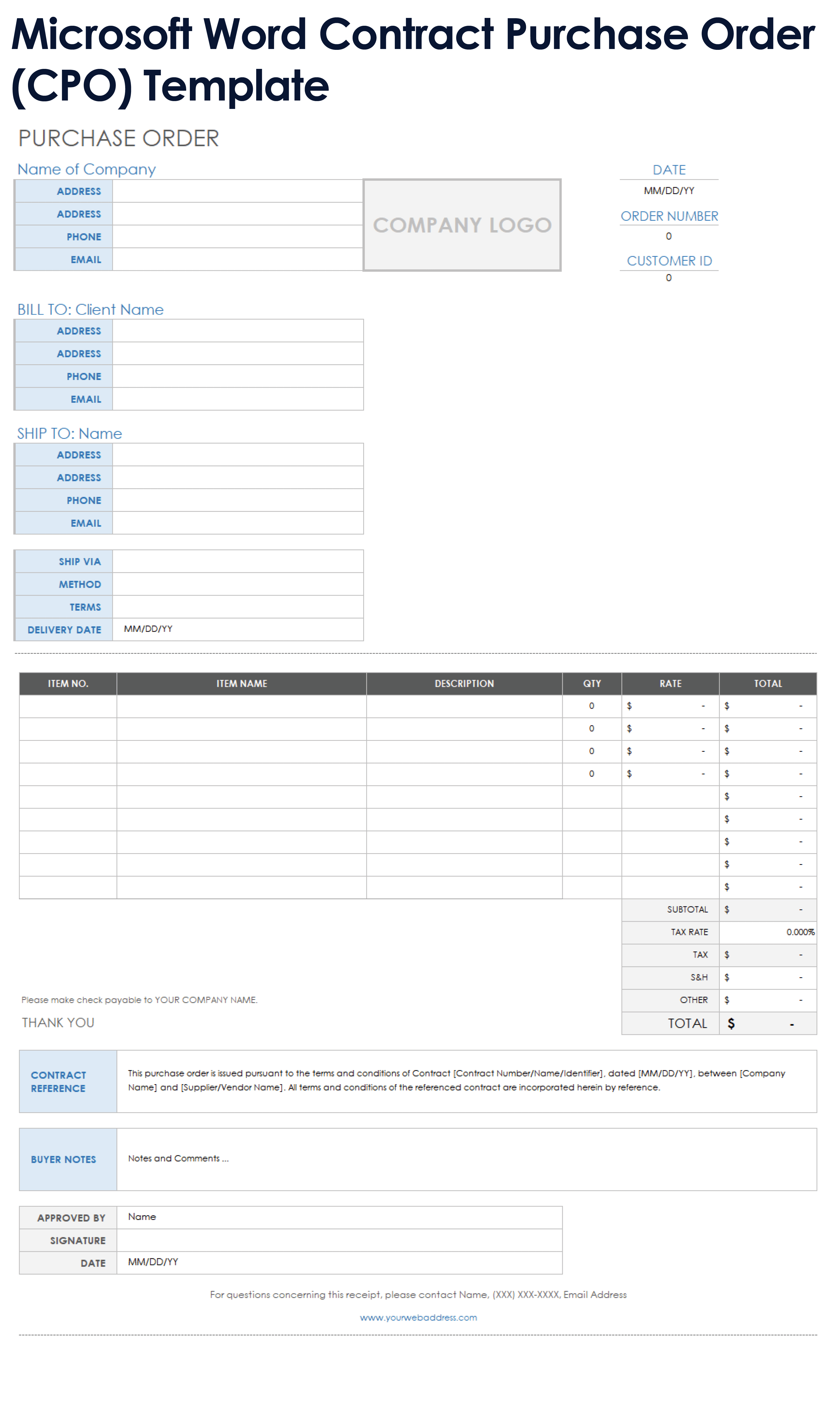 Microsoft Word Contract Purchase Order CPO Template