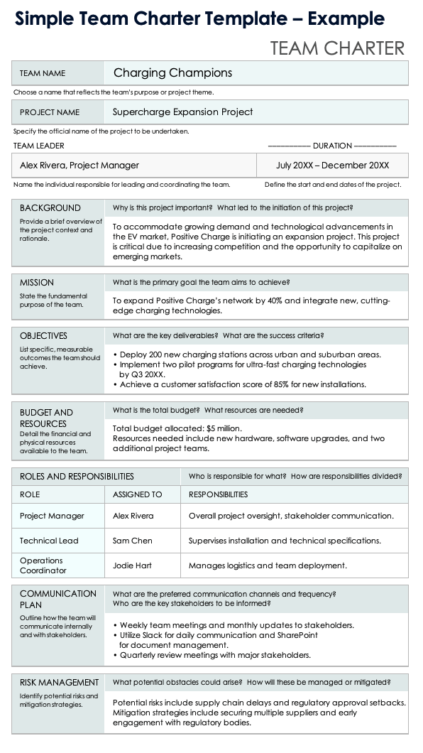 Simple Team Charter Template