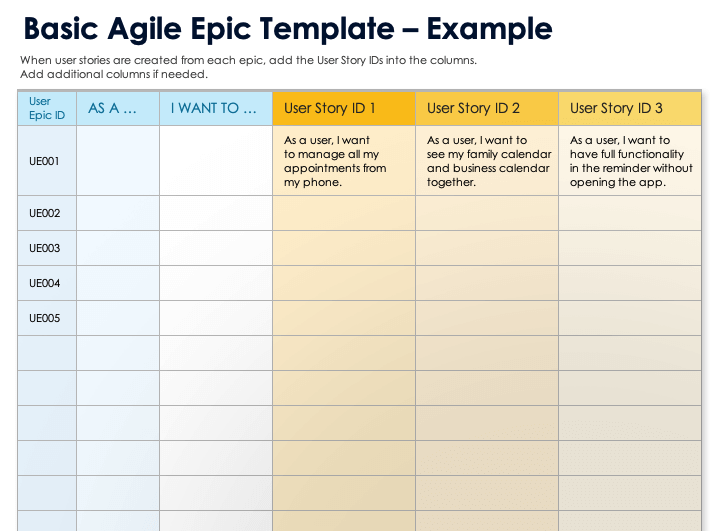 Basic Agile Epic Template Example