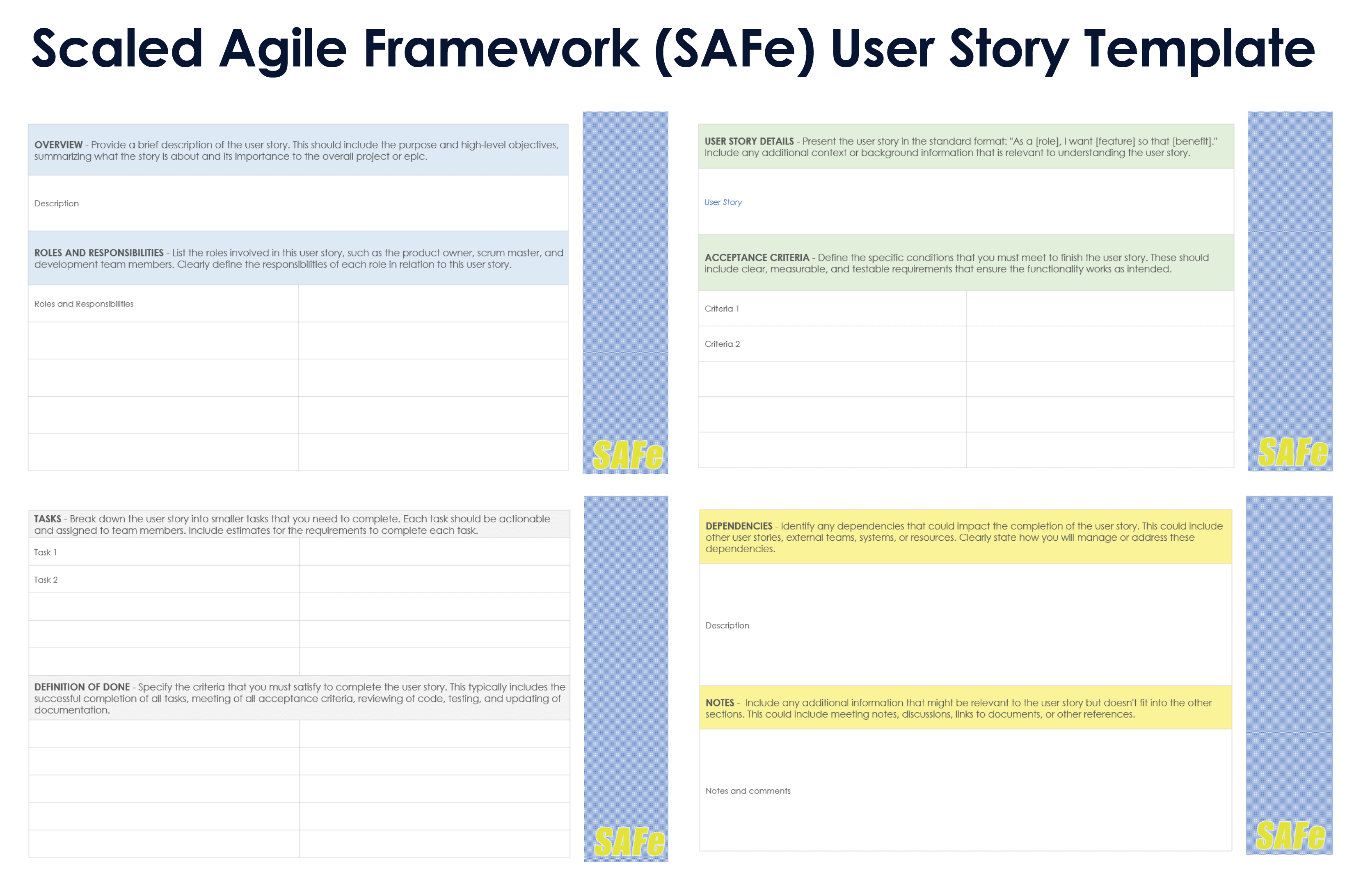 Scaled Agile Framework SAFe User Story Template PowerPoint