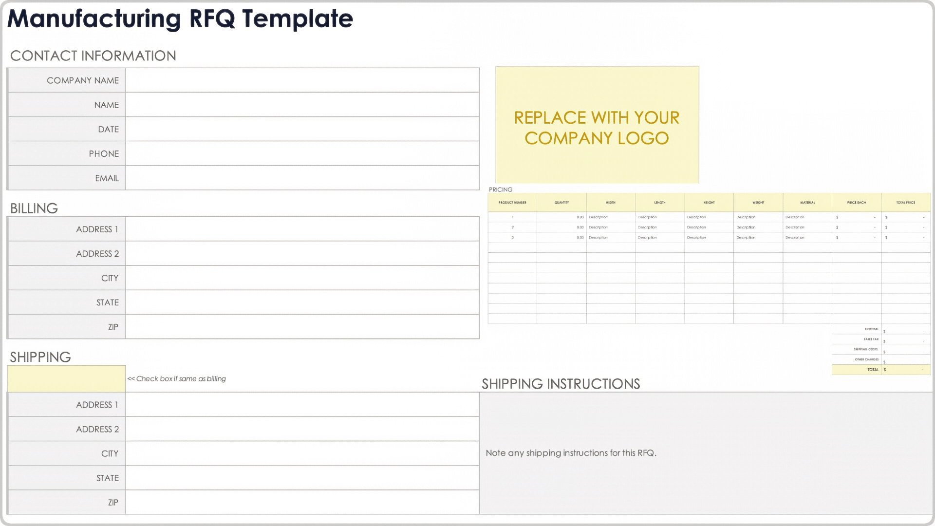 Manufacturing RFQ Template