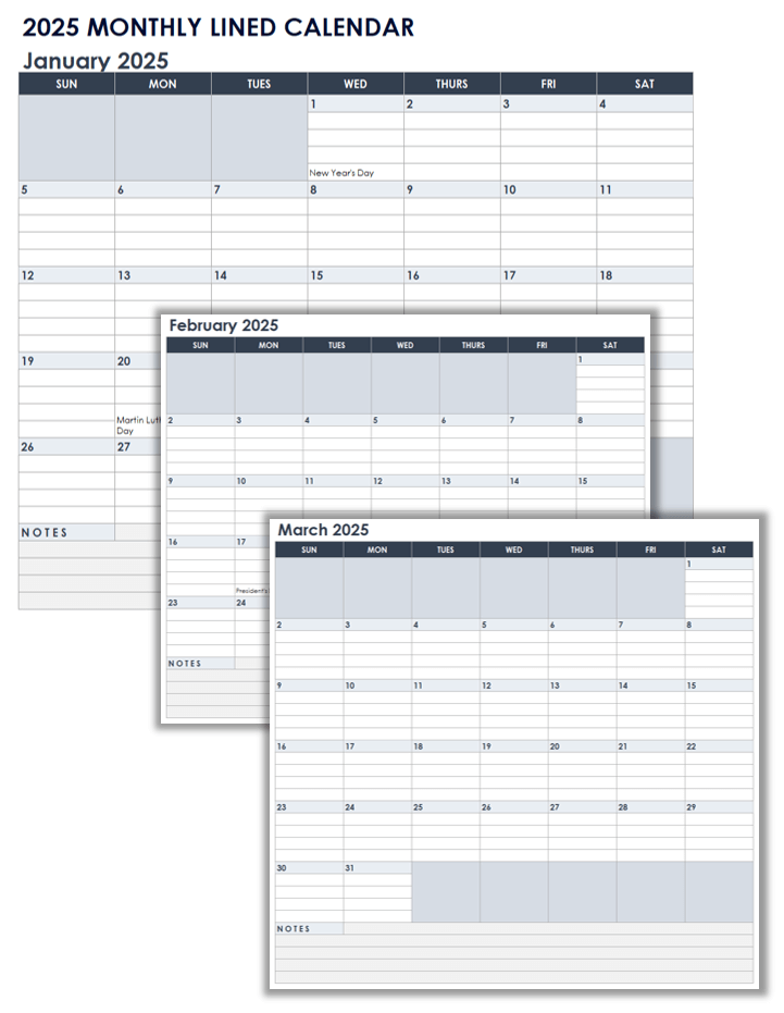 2025 Monthly Lined Calendar