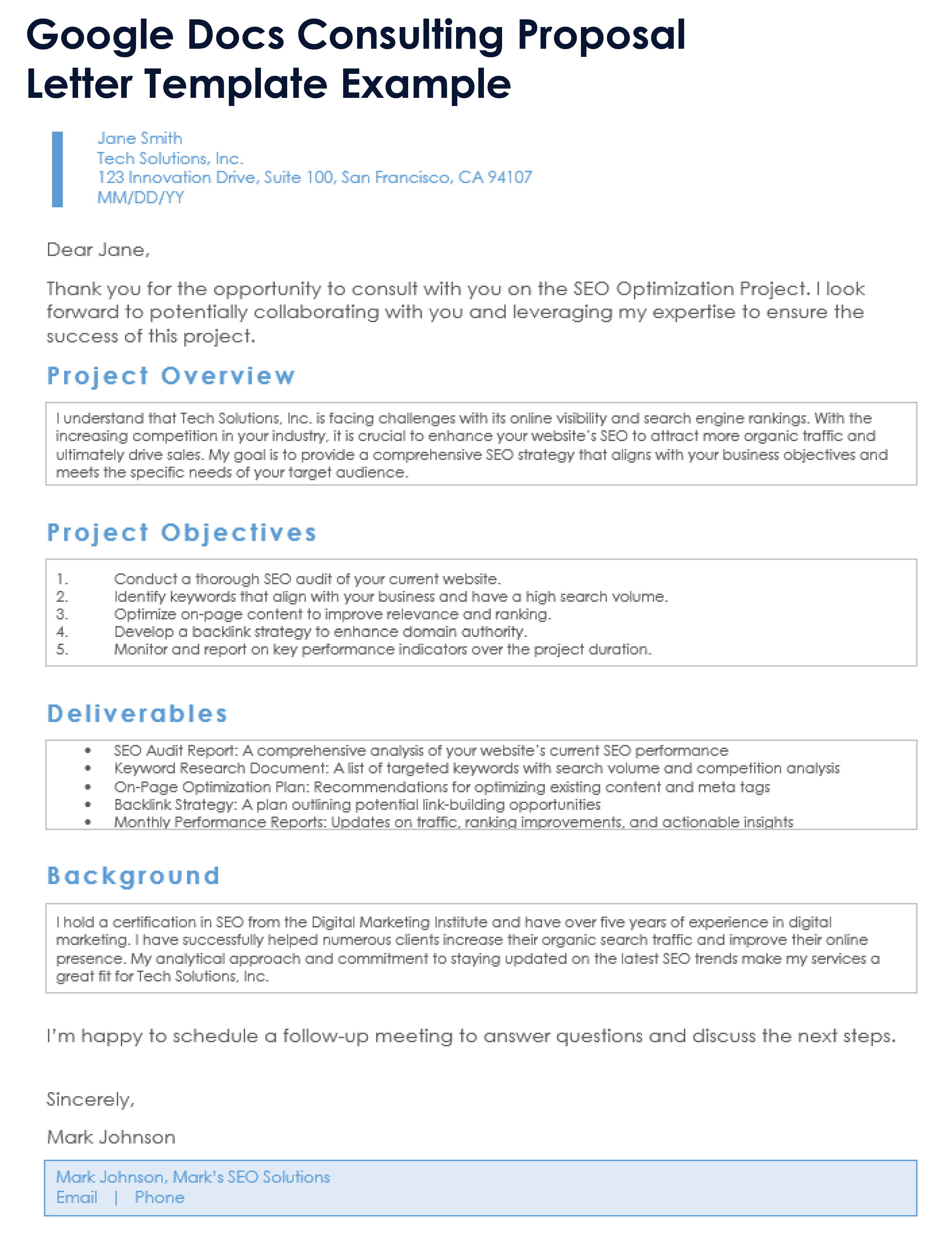 Google Docs Consulting Proposal Letter Template Example