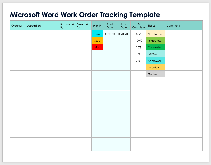 Microsoft Word Work Order Tracking Template