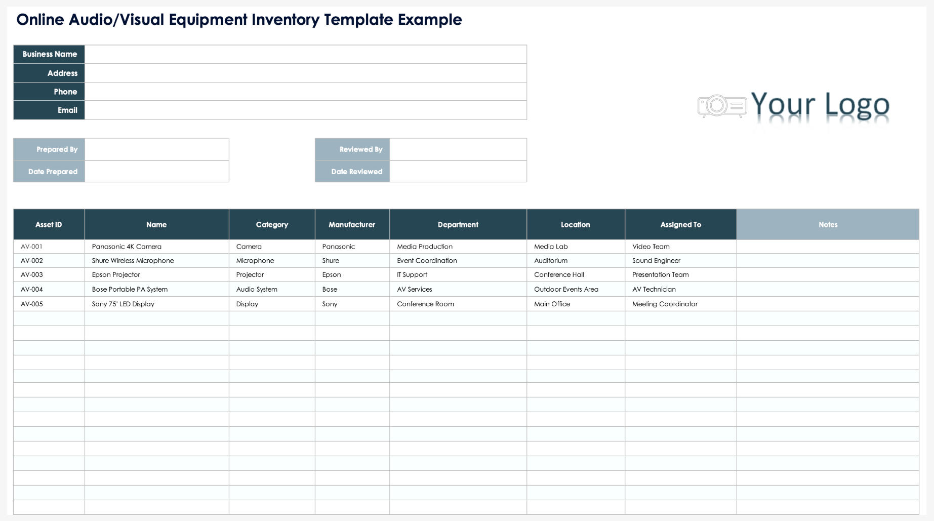 Online Audio Visual Equipment Inventory Template Example