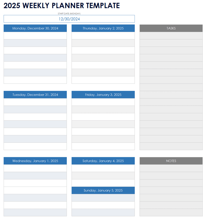 Weekly Planner Template 2025