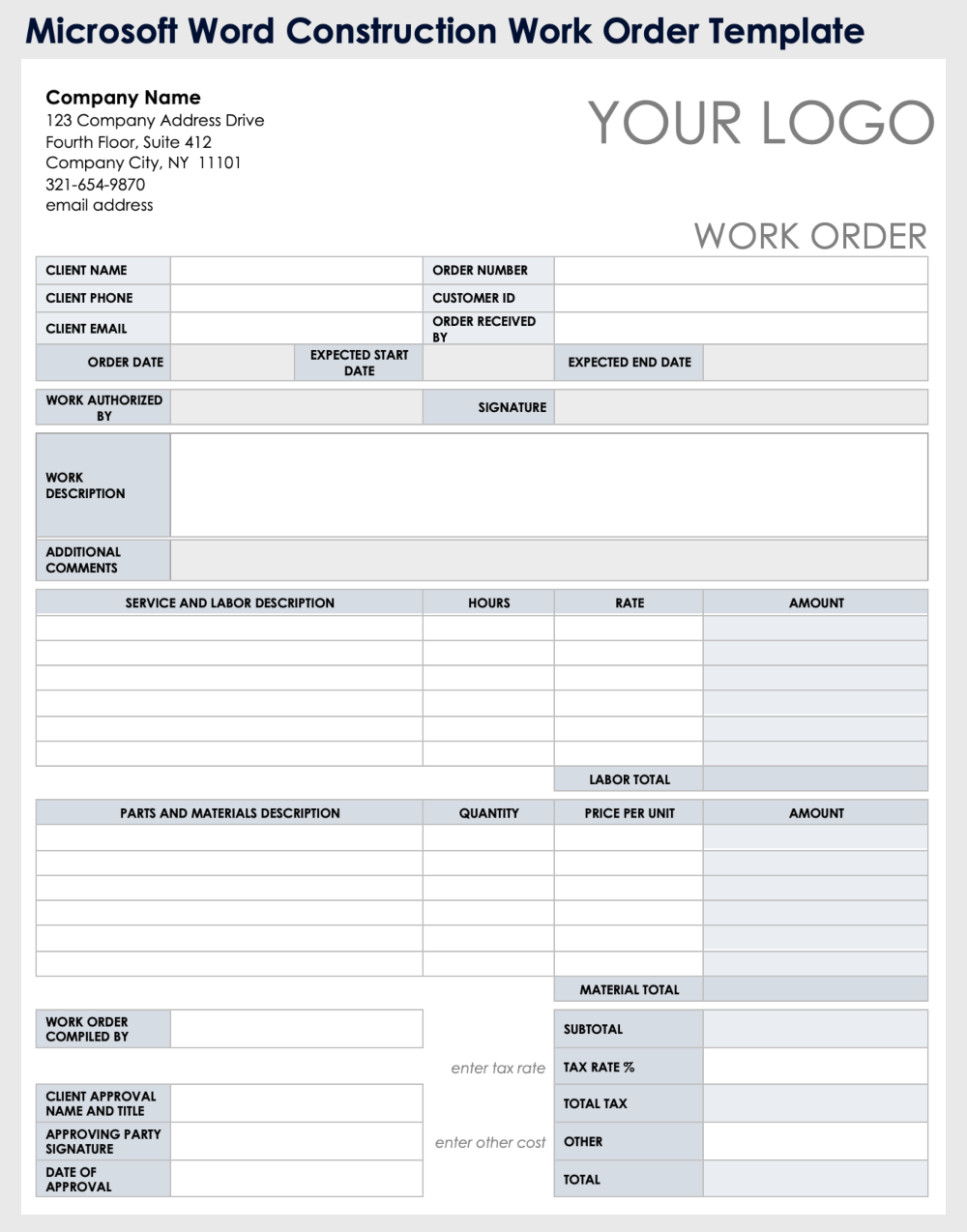 Microsoft Word Construction Work Order Template