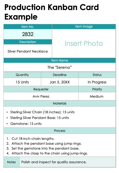 Production Kanban Card Example