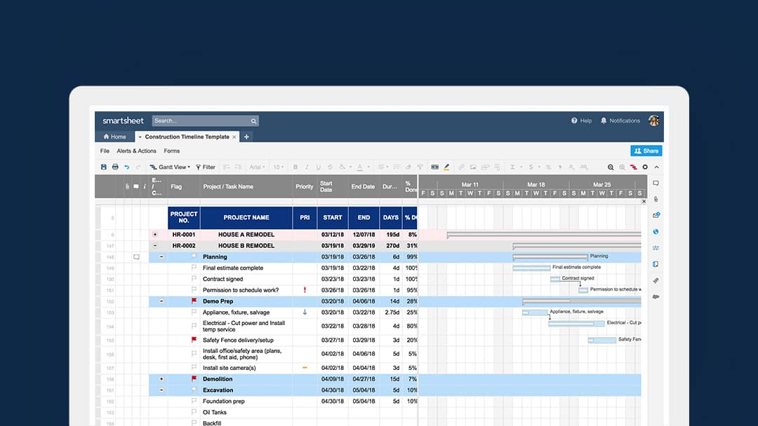 Construction Timeline Template in Smartsheet