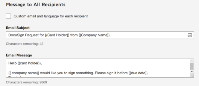 DocuSign custom message