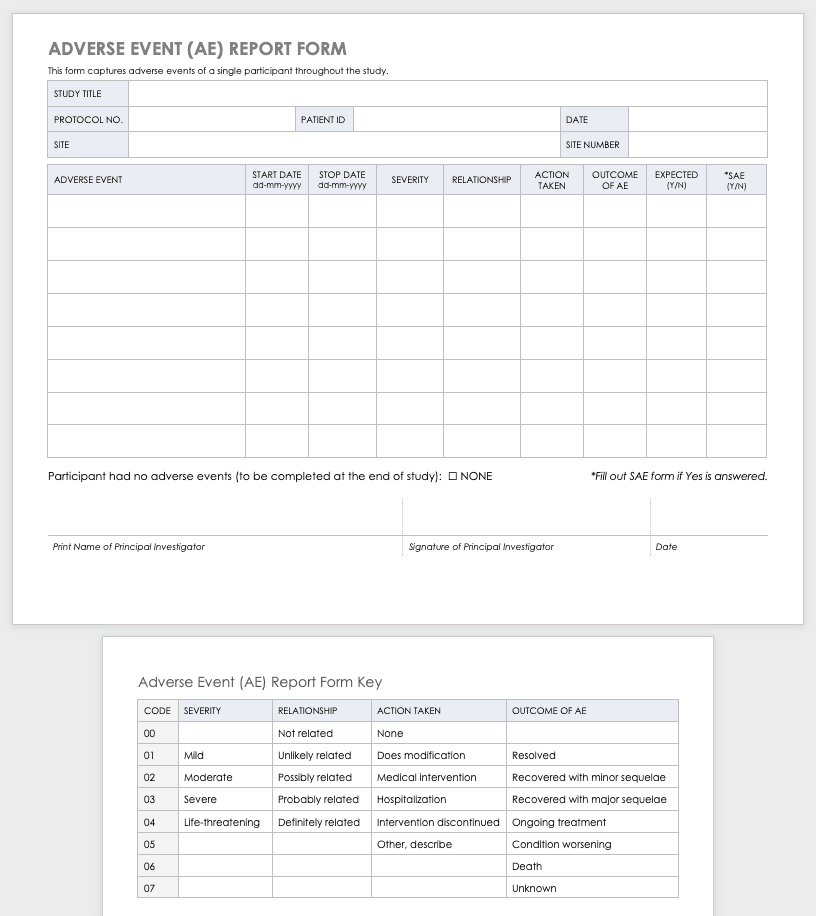 Adverse Event Report Form