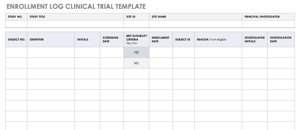 Enrollment Log Clinical Trial Template