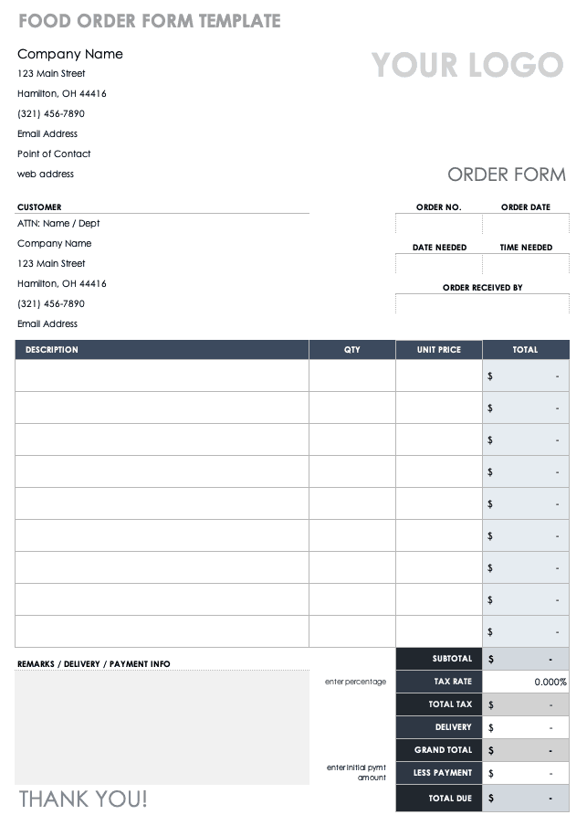 Food Order Form Template