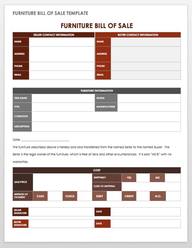 Furniture Bill of Sale Template