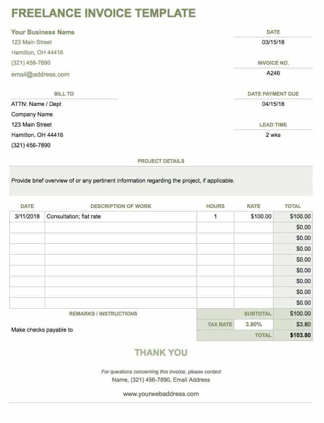 Freelance Invoice Template Google