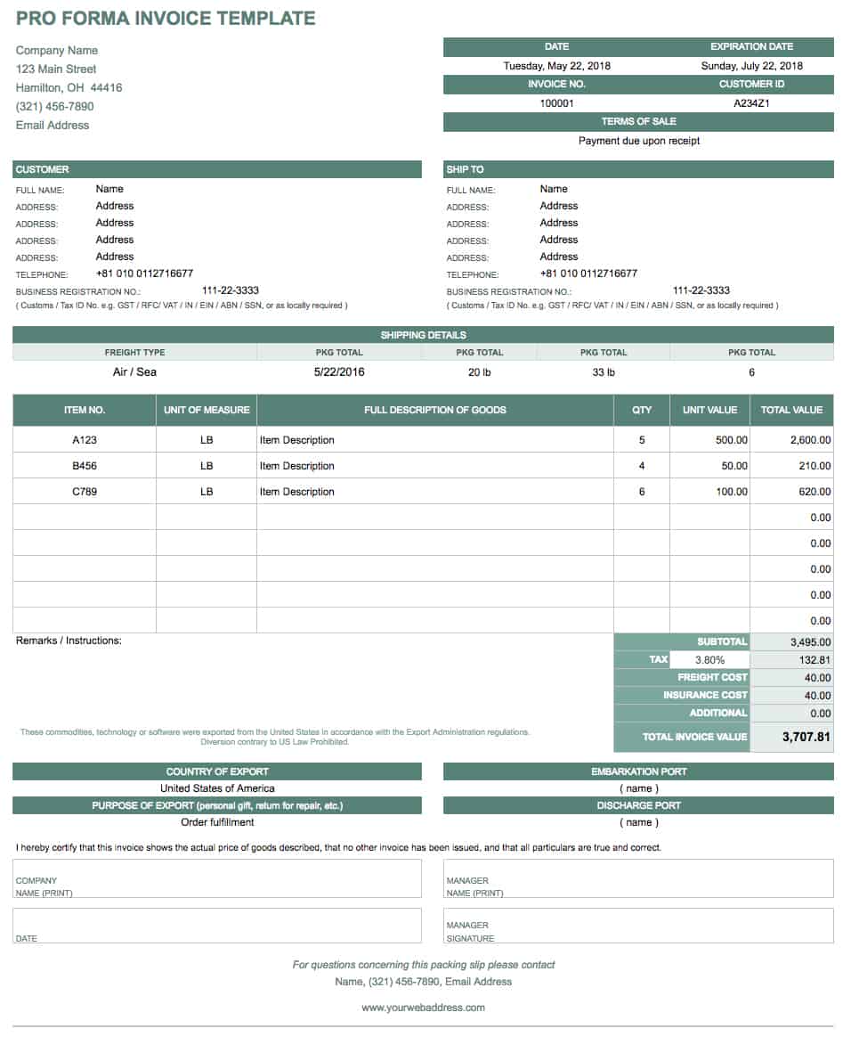 Pro Forma Invoice Template