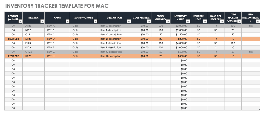 Inventory Tracker Template for Mac