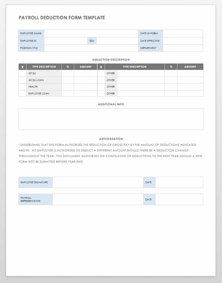 Payroll Deduction Form Template