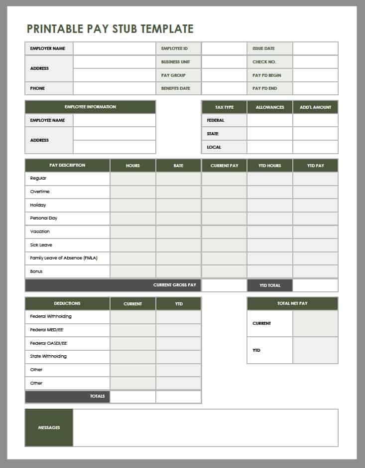 Printable Pay Stub Template