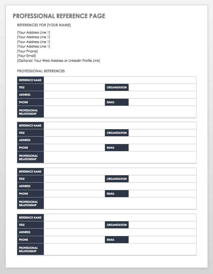 Professional Reference List Template