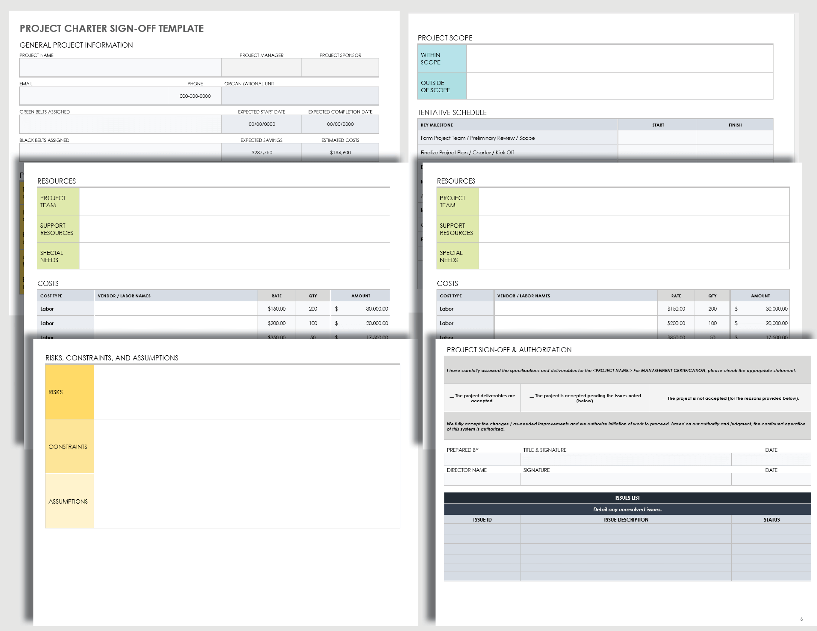 Project Charter Sign Off Template