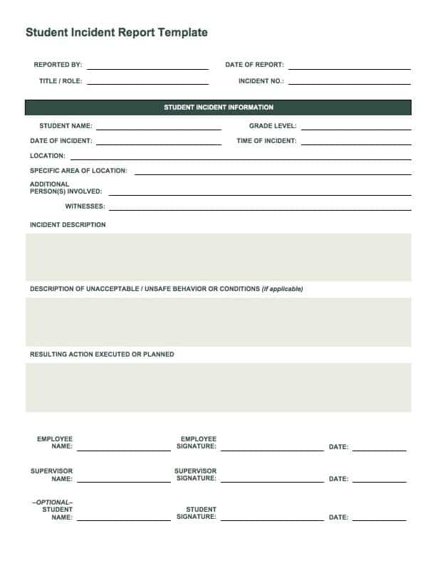 Student Incident Report Template