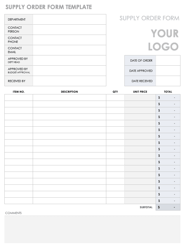 Supply Order Form Template