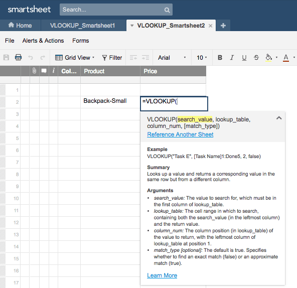 How to use VLOOKUP formula Smartsheet